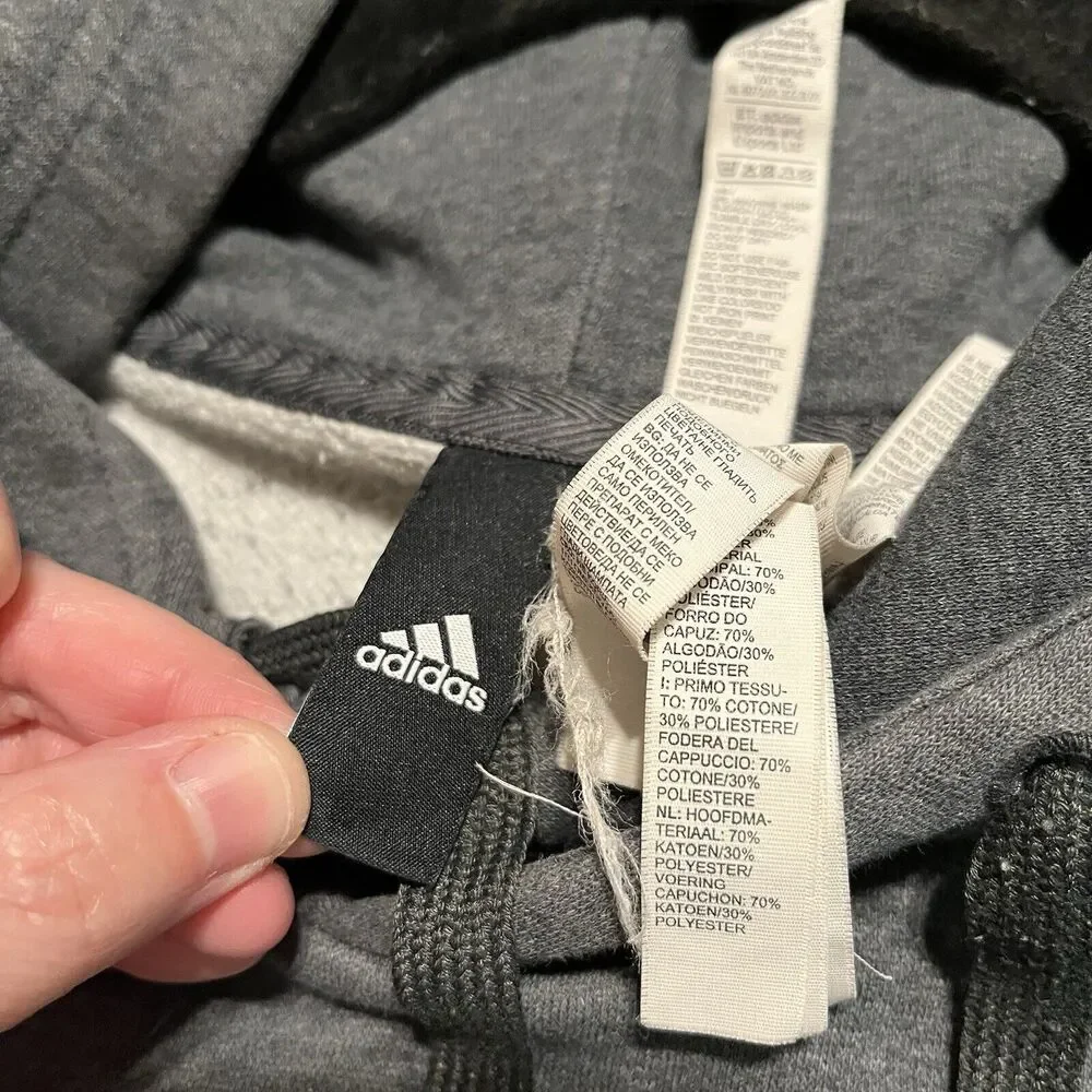 Adidas Gray Black Triple Stripe Pullover Hoodie Sweatshirt Mens Size L